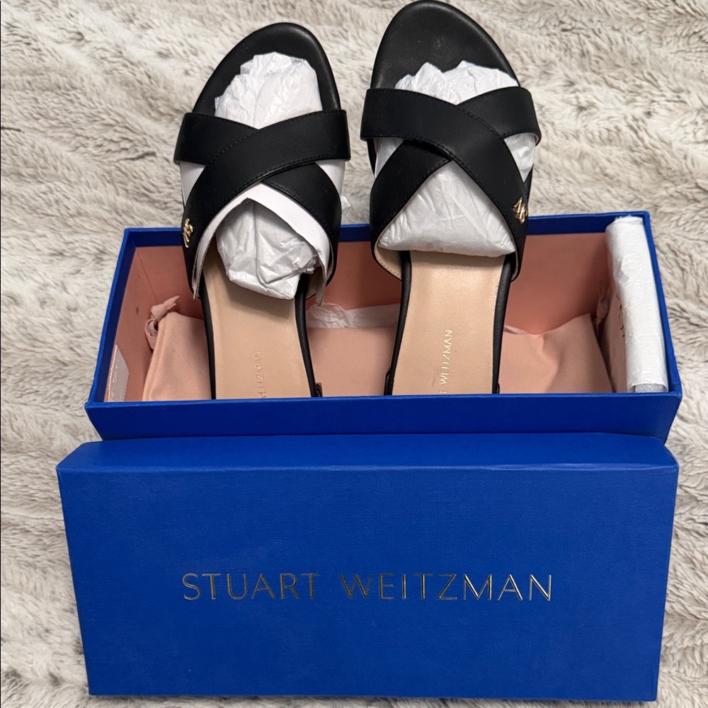Stuart Weitzman Black Cross-Strap Sandals